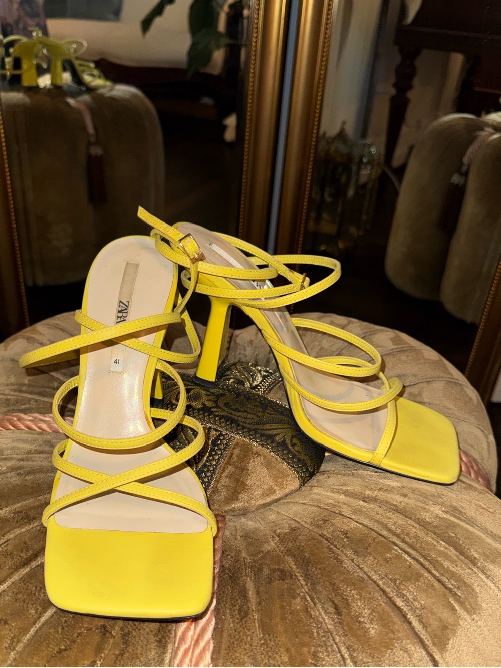 ZARA Neon Yellow High Heeled Strap Lace Up Sandals Women’s 41